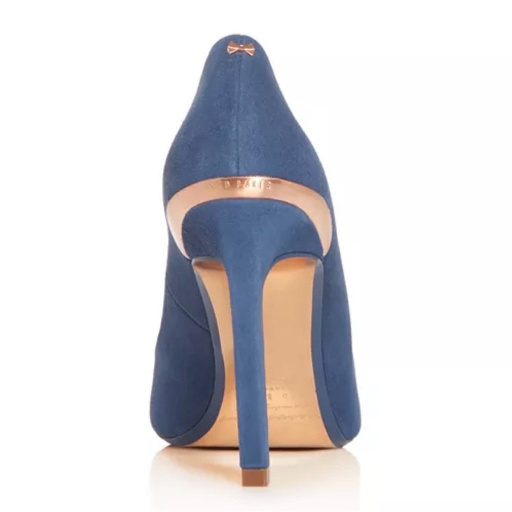 Ted Baker Melnis Denim Blue Heels with Gold Accents - Picture 5 of 16